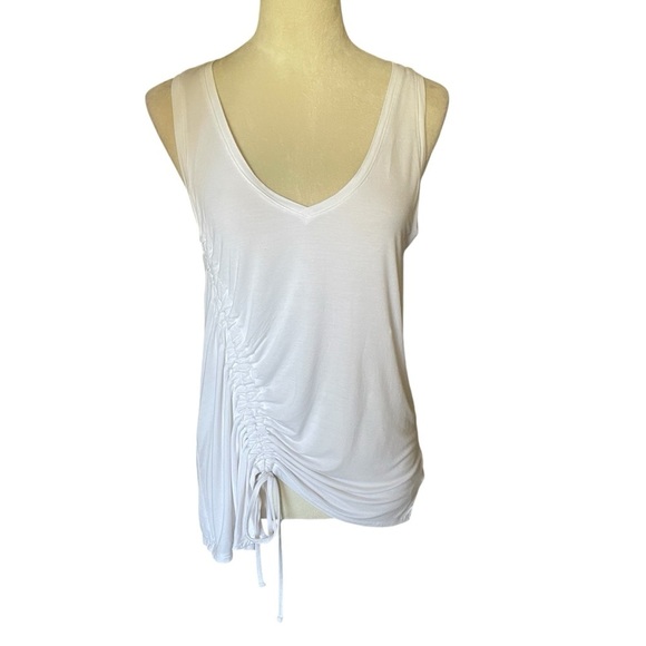 Express Asymmetrical White Ruched Sleeveless Lightweight Tank Top Women Size M - Picture 1 of 7